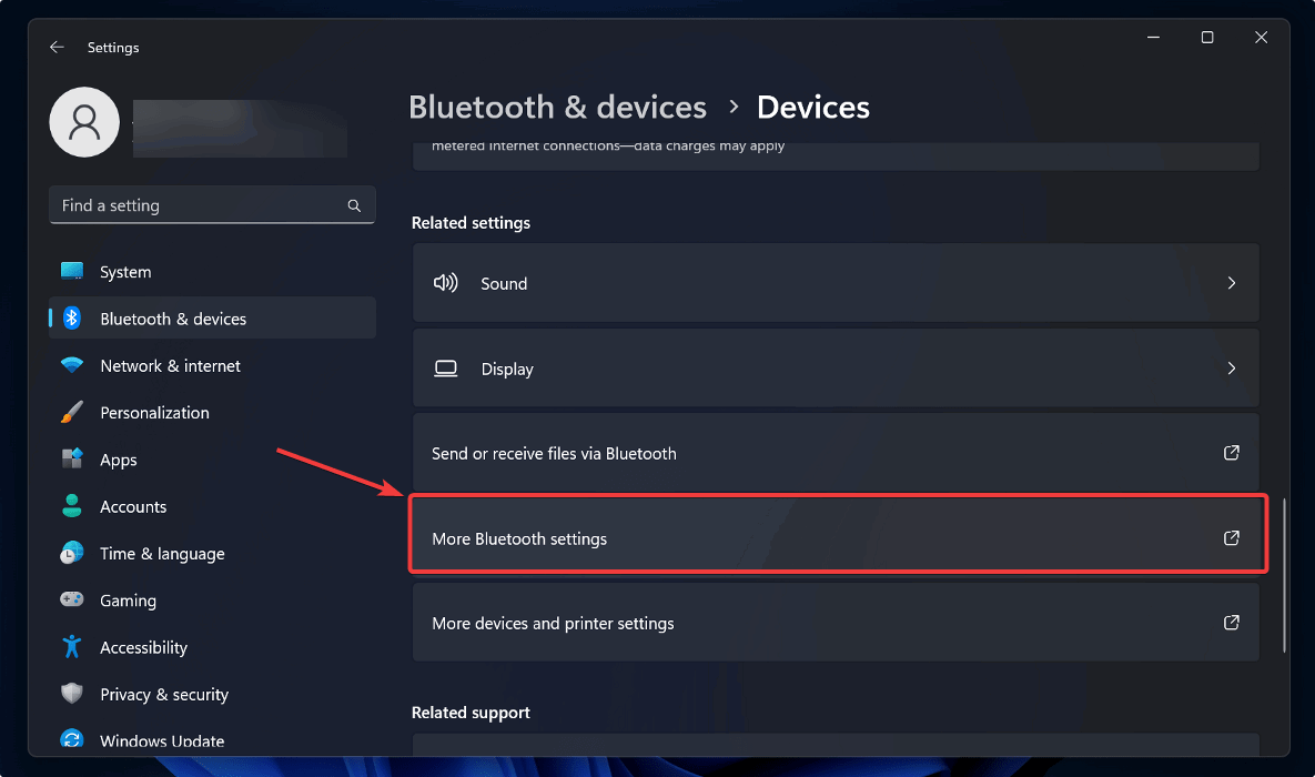 Scroll down and choose “More Bluetooth settings.”